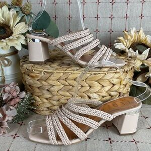 TED BAKER London “Emmalii” Strappy Slide Sandal Nude Pink Leather Braided Sz 7